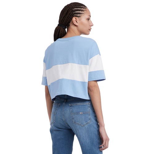 타미힐피거 Womens Colorblock Cotton Crop T-Shirt