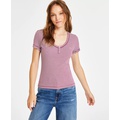 Womens Striped Slim-Fit Henley Top