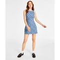 Womens Cotton Tartan-Print Mini Dress