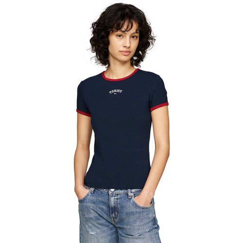 타미힐피거 Womens Contrast-Edge Slim-Fit Logo T-Shirt