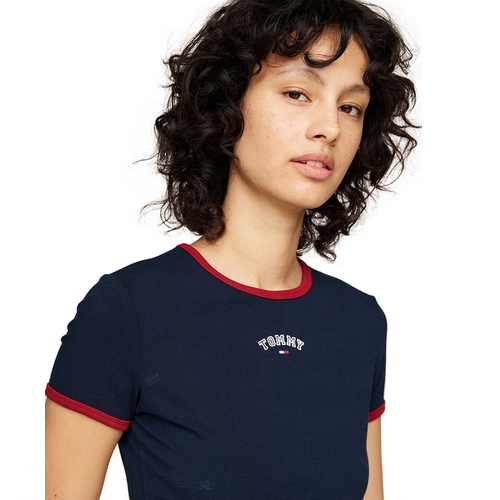 타미힐피거 Womens Contrast-Edge Slim-Fit Logo T-Shirt