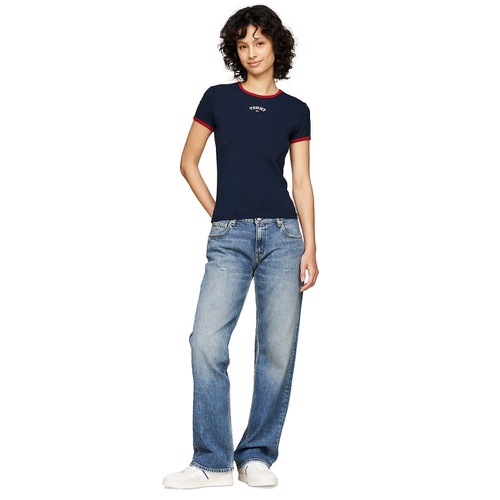 타미힐피거 Womens Contrast-Edge Slim-Fit Logo T-Shirt