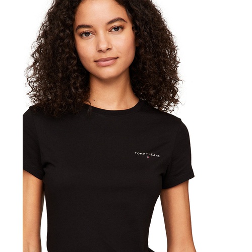 타미힐피거 Womens Cotton Slim-Fit Linear Logo T-Shirt