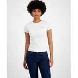 Womens Cotton Slim-Fit Linear Logo T-Shirt