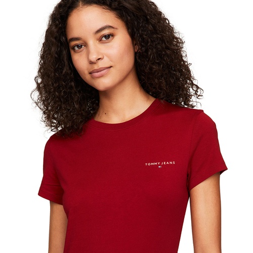 타미힐피거 Womens Cotton Slim-Fit Linear Logo T-Shirt