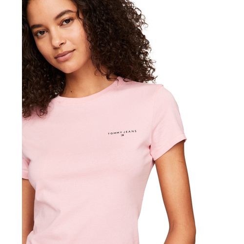 타미힐피거 Womens Cotton Slim-Fit Linear Logo T-Shirt