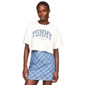 Womens Cotton Oversized Cropped Tartan Graphic T-Shirt