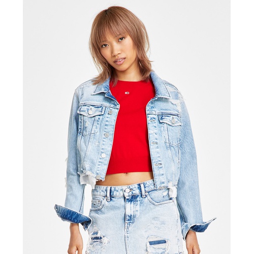 타미힐피거 Womens Izzie Cut-Off Denim Jacket