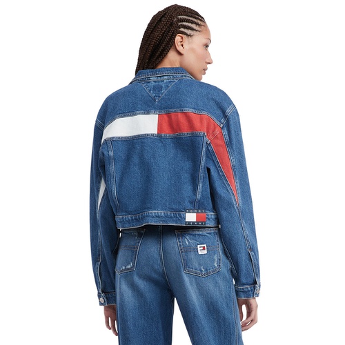 타미힐피거 Womens Claire Cropped Denim Flag Jacket