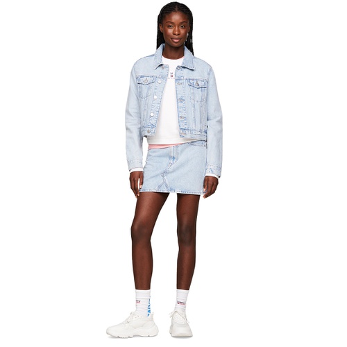 타미힐피거 Womens Izzie Slim-Fit Distressed Denim Jacket