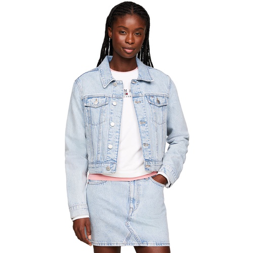 타미힐피거 Womens Izzie Slim-Fit Distressed Denim Jacket