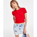 Womens Cropped Short-Sleeve Sweater