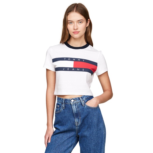 타미힐피거 Womens Cotton Cropped Flag-Logo T-Shirt