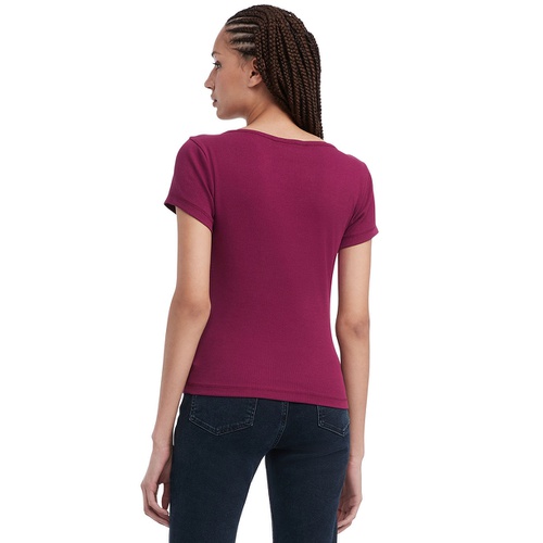 타미힐피거 Womens Slim Henley Short-Sleeve Top