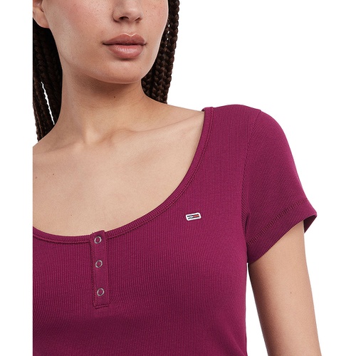 타미힐피거 Womens Slim Henley Short-Sleeve Top