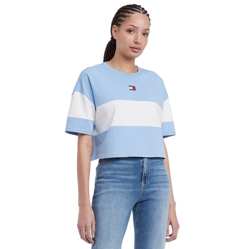 타미힐피거 Womens Colorblock Cotton Crop T-Shirt