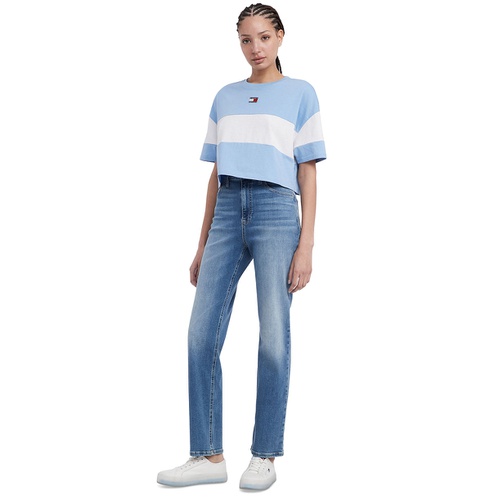 타미힐피거 Womens Colorblock Cotton Crop T-Shirt