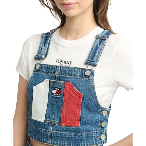 타미힐피거 Womens Sleeveless Denim Overalls Top