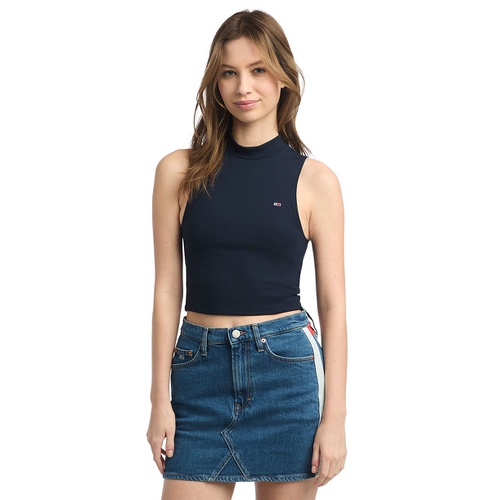 타미힐피거 Womens Cropped Mockneck Sleeveless Top