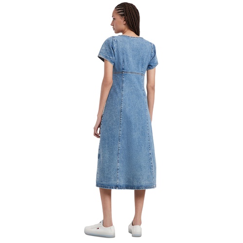 타미힐피거 Womens Short Sleeve Button-Front Denim Midi Dress