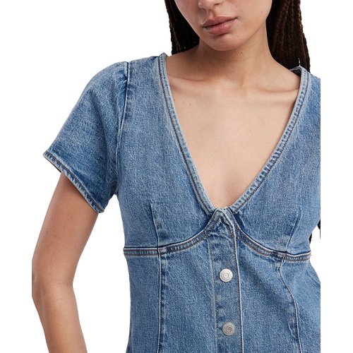 타미힐피거 Womens Short Sleeve Button-Front Denim Midi Dress