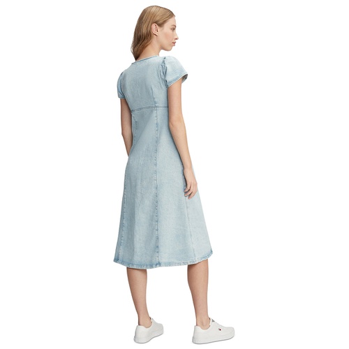 타미힐피거 Womens Short-Sleeve Button-Up Denim Midi Dress