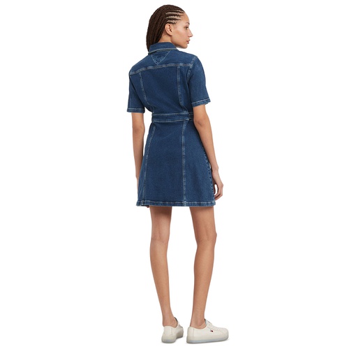 타미힐피거 Womens Zip-Front Short-Sleeve Denim Dress