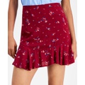 Womens Floral High Rise Flounce Mini Skirt