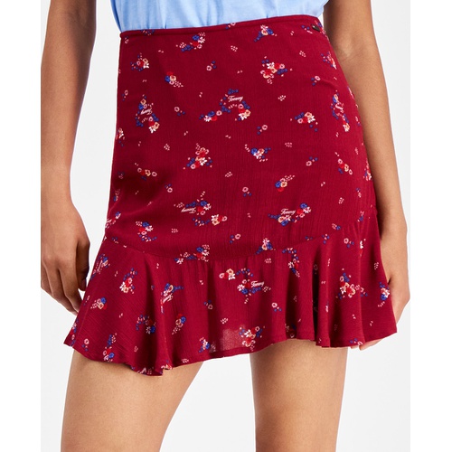 타미힐피거 Womens Floral High Rise Flounce Mini Skirt