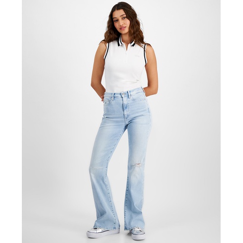 타미힐피거 Womens Sylvia High-Rise Ripped Flare Jeans