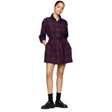 Womens Belted Checkered Shirt Dress