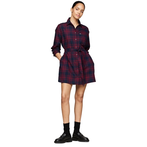 타미힐피거 Womens Belted Checkered Shirt Dress