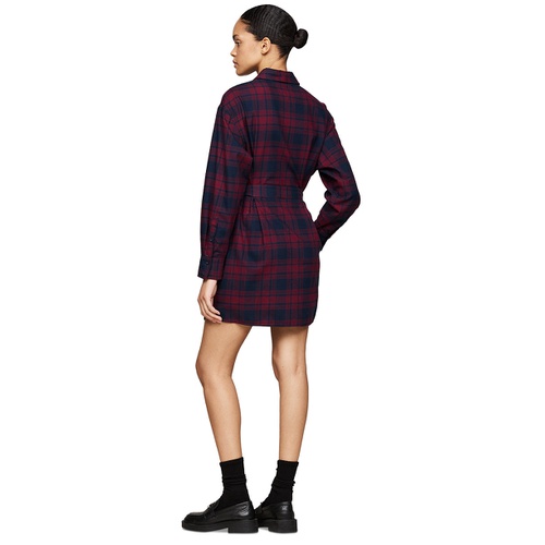 타미힐피거 Womens Belted Checkered Shirt Dress