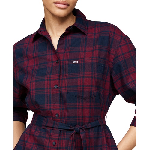 타미힐피거 Womens Belted Checkered Shirt Dress