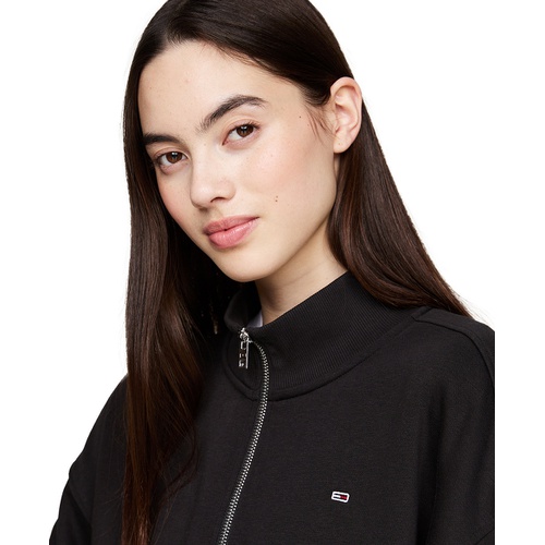 타미힐피거 Womens Cropped Quarter Zip Crewneck Sweatshirt