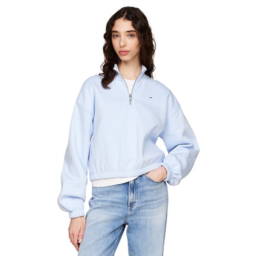 타미힐피거 Womens Cropped Quarter Zip Crewneck Sweatshirt