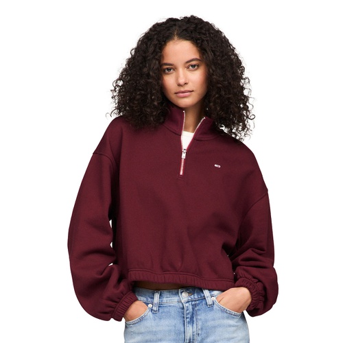 타미힐피거 Womens Cropped Quarter Zip Crewneck Sweatshirt