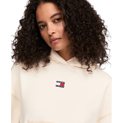 타미힐피거 Womens Boxy Topstitch Cotton Logo Hoodie