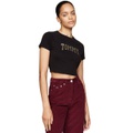 Womens Cotton Glitter Slim Cropped Varsity Tee