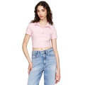 Womens Striped Short Sleeve Cropped Polo Shirt