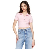 Womens Striped Short Sleeve Cropped Polo Shirt