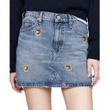 Womens Izzie Embroidered Crest Denim Miniskirt