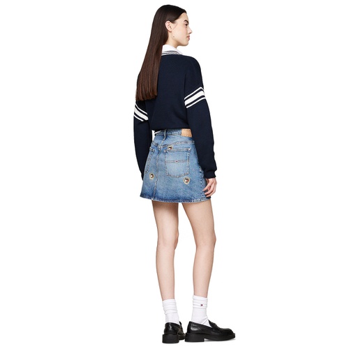 타미힐피거 Womens Izzie Embroidered Crest Denim Miniskirt