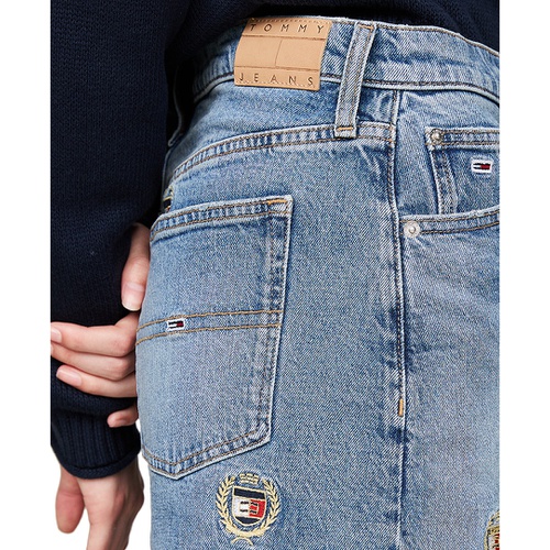 타미힐피거 Womens Izzie Embroidered Crest Denim Miniskirt