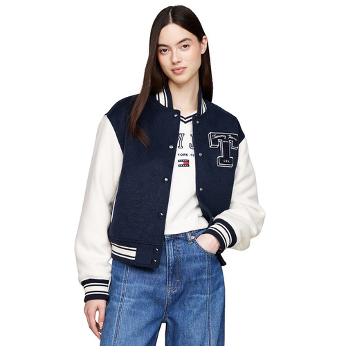 타미힐피거 Womens Snap-Front Letterman Jacket