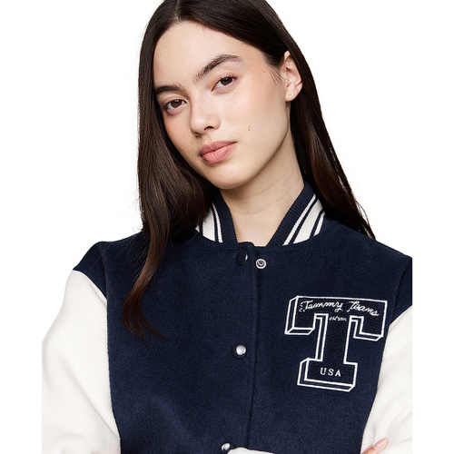 타미힐피거 Womens Snap-Front Letterman Jacket