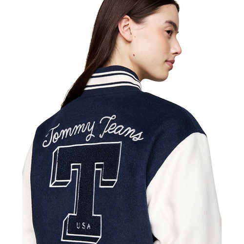 타미힐피거 Womens Snap-Front Letterman Jacket