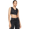 Womens Rhinestone Cropped Denim Vest