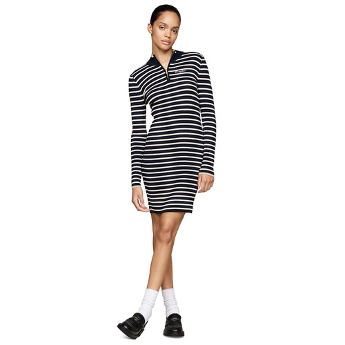 타미힐피거 Womens Metallic Tipped Quarter Zip Sweater Dress