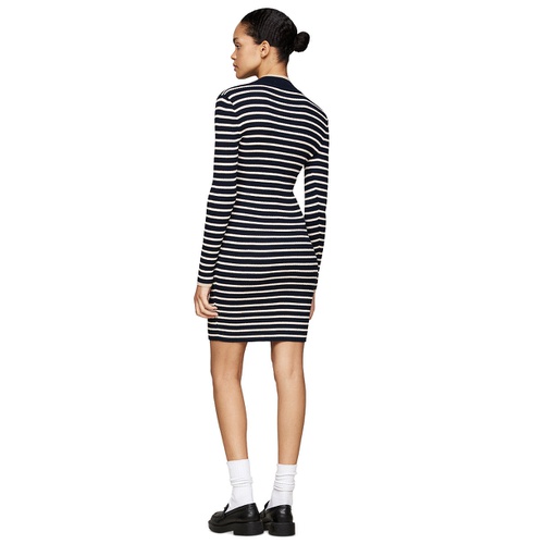 타미힐피거 Womens Metallic Tipped Quarter Zip Sweater Dress